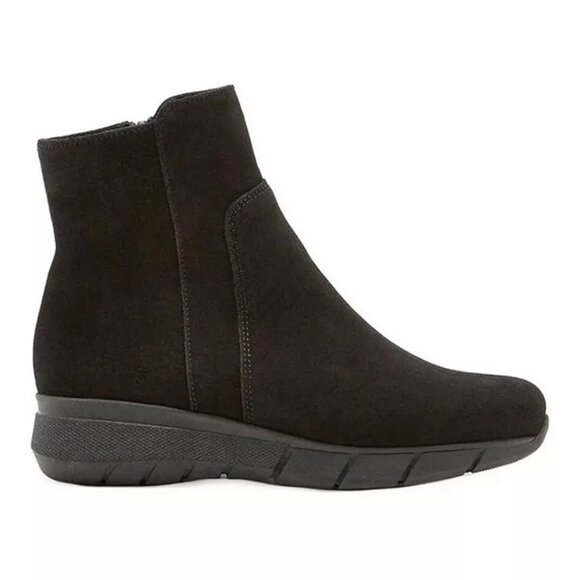 $550 LA CANADIENNE VIRA SUEDE BOOT BLACK WATERPROOF WEDGE ZIP 6.5 (MF11)
